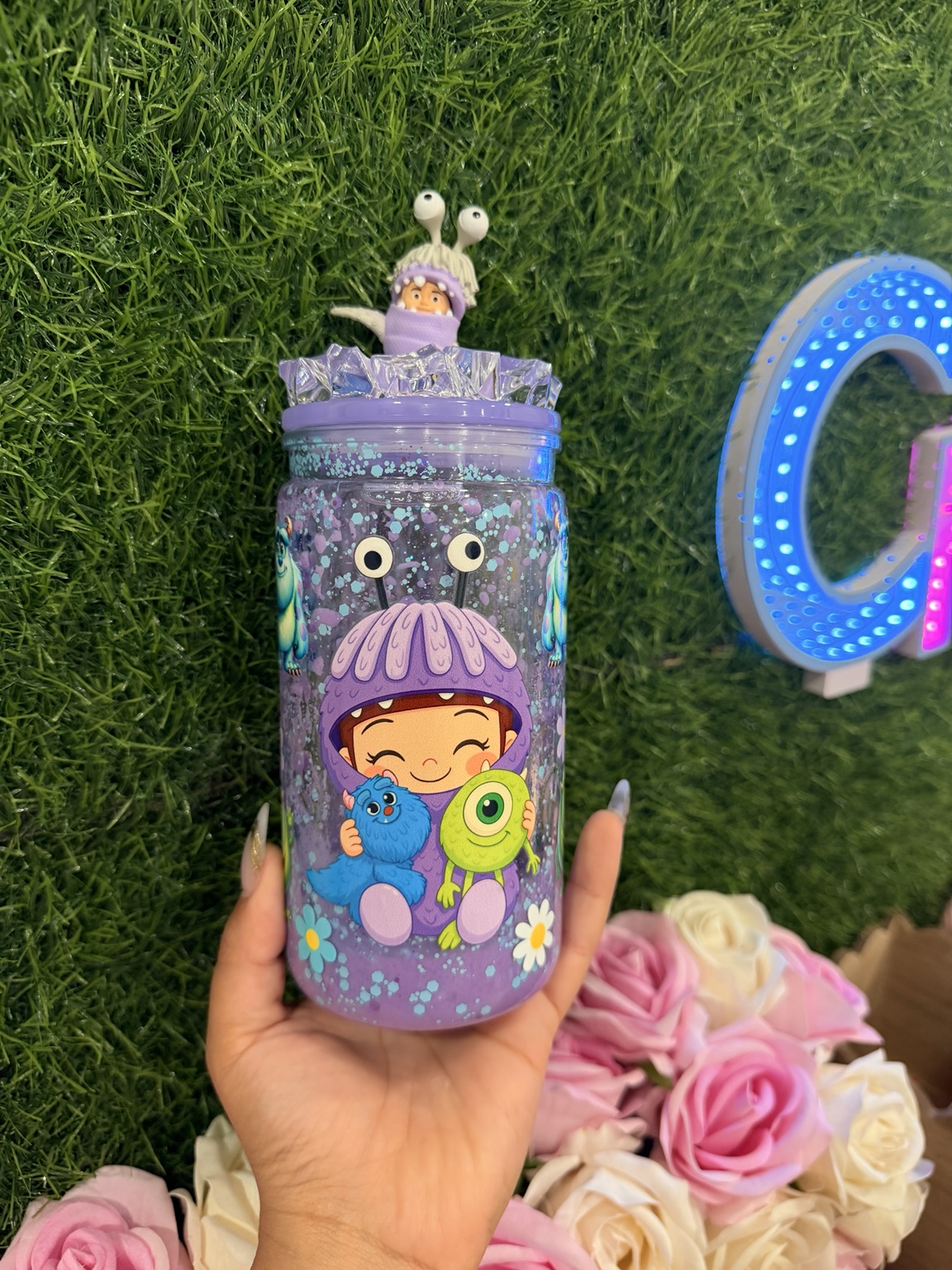 Purple personalized character tumbler